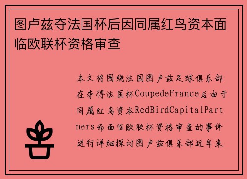 图卢兹夺法国杯后因同属红鸟资本面临欧联杯资格审查